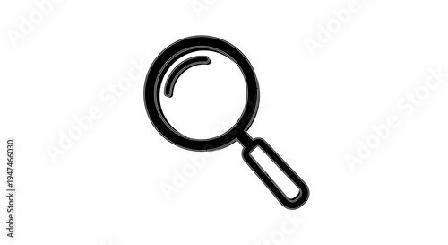 Magnifying glass icon, search symbol, investigation and discovery concept, simple black and white illustration