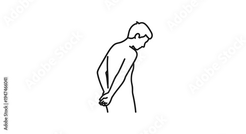 Man standing with hands behind back, looking down, isolated on white background