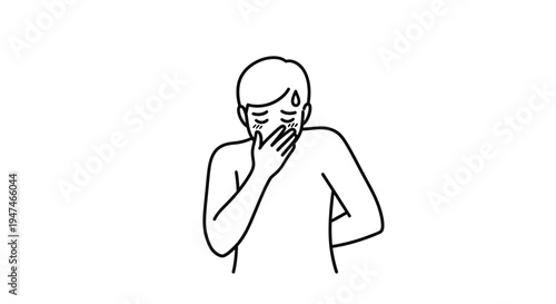 Man feeling sick, covering mouth, sweating, nausea, illness, discomfort, unwell, discomfort, pain