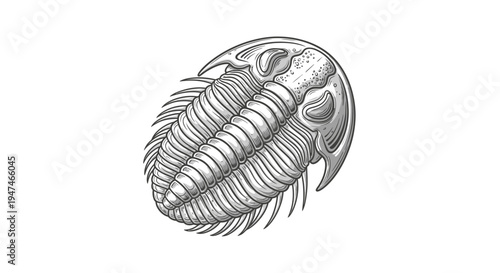 Detailed Trilobite Fossil Illustration Vintage Extinct Marine Arthropod Vector Design Element