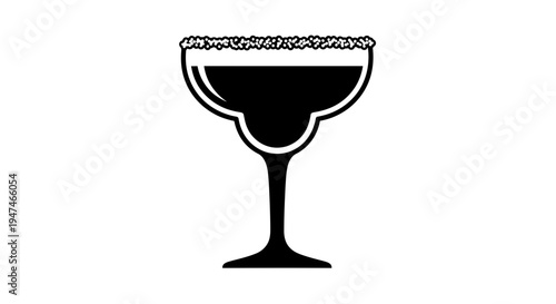 Margarita Cocktail Icon, Salt Rim Glass, Black and White Vector Illustration