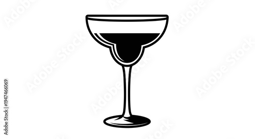 Margarita Glass Icon, Cocktail Drink, Minimalist Line Art, Black and White