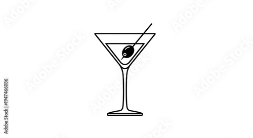 Martini Glass with Olive and Cocktail Stick - Minimalist Line Art Icon