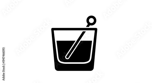 Minimalist Black and White Icon of a Cocktail Glass with Stirrer