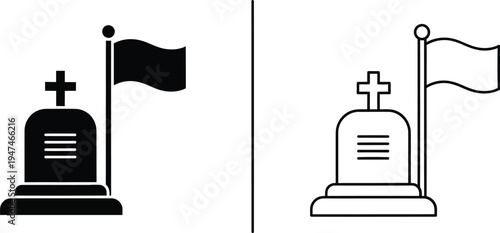 Grave cemetery flag icons Vector