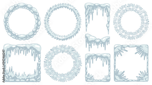Winter Ice and Snow Frames Collection.