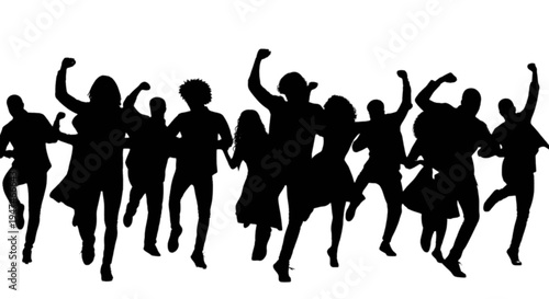 Group of people dancing together in a celebratory and energetic manner