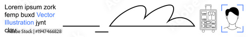 Identity verification, tech innovation, cloud services, digital security, biometric authentication, data visualization. A cloud motif, suitcase device and human icon. Identity verification and tech