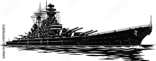 battleship warship silhouette vector illustration, naval military ship at sea, powerful navy vessel, maritime defense concept, ocean combat battleship