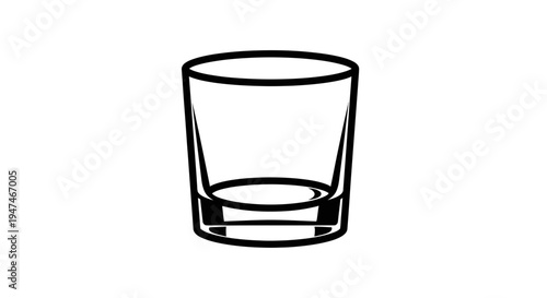 Empty Glass Tumbler Icon, Minimalist Line Art, Clear Drinkware Outline