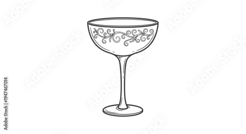 Elegant Coupe Glass with Swirl Design - Vintage Cocktail Glassware Illustration