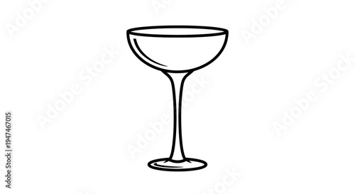 Elegant Coupe Glass Outline, Classic Cocktail Drinkware Icon, Minimalist Barware Illustration