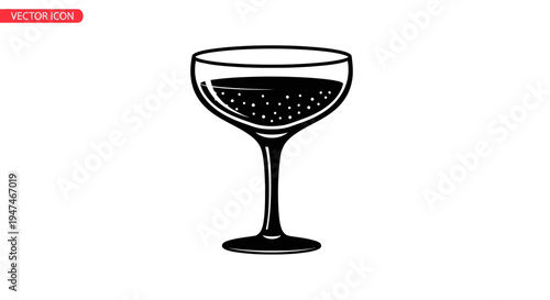 Elegant Champagne Coupe Glass with Bubbles, Vintage Cocktail Drink Icon