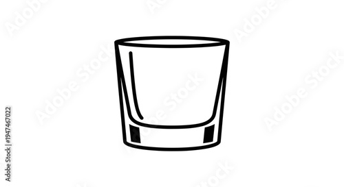 Empty Glass Tumbler Icon, Simple Line Art, Isolated on White Background