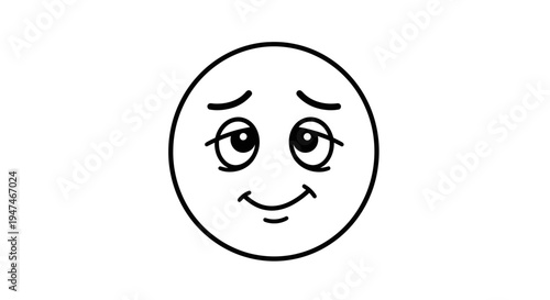 Emoticon Face with Shy Smile and Blushing Cheeks, Vector Illustration