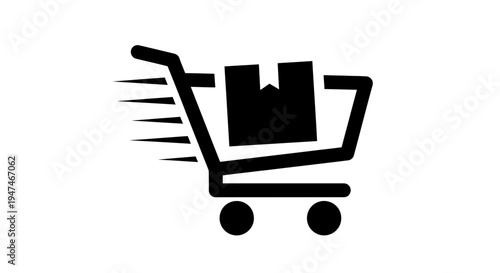 Fast Delivery Shopping Cart Icon with Package and Speed Lines