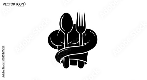 Chef Hat with Spoon and Fork Icon - Culinary Symbol for Restaurant, Food Service, and Cooking
