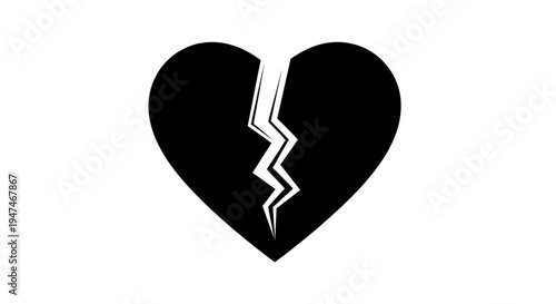 Broken Heart Icon Black Silhouette - Symbol of Sadness, Pain, and Relationship Problems