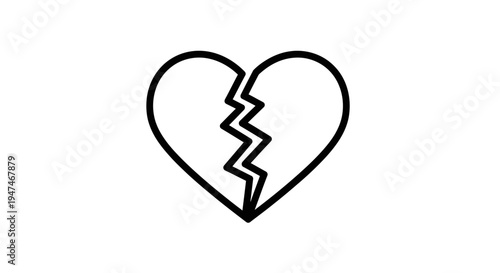 Broken Heart Icon Outline, Symbol of Sadness, Love Loss, Relationship Problems, Grief, and Heartbreak