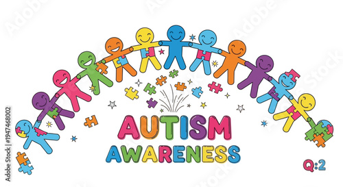 Colorful puzzle ribbon symbolizes world autism awareness day support