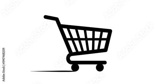 Black Shopping Cart Icon on White Background - E-commerce and Retail Symbol