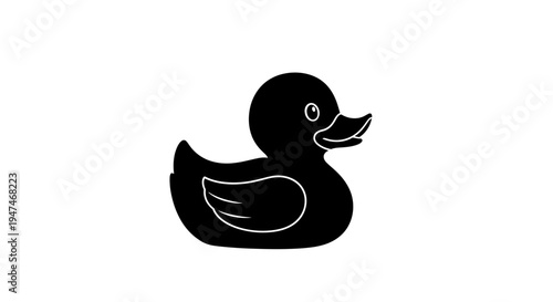 Black Rubber Duck Silhouette Icon, Simple Vector Illustration for Bath Time Fun