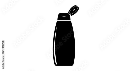 Black Shampoo Bottle with Open Flip Top Cap, Isolated on White Background