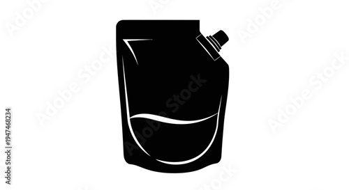 Black Silhouette of a Flexible Pouch with Spout and Liquid Inside