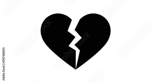 Black Broken Heart Icon on White Background - Symbol of Heartbreak and Sadness