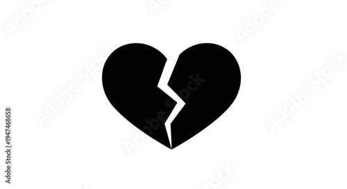 Black Broken Heart Icon Symbolizing Sadness, Loss, and Heartbreak