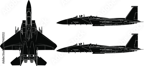 fighter, jet, aircraft, military, warplane, aviation, combat, airplane, defense, airforce, supersonic, tactical, technology, flight, weapon, fighterjet, silhouette, isolated, vector, blueprint