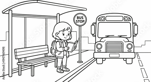 girl waiting school bus stop