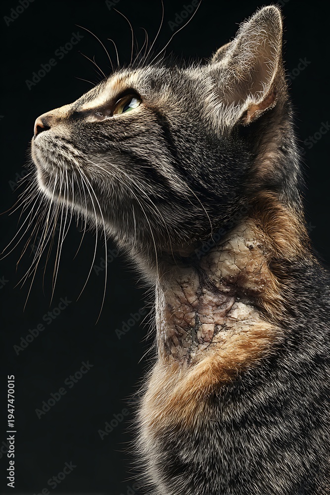 Obraz premium cat with dermatophytosis on the neck area, circular fungal lesion, flaky skin and thinning fur
