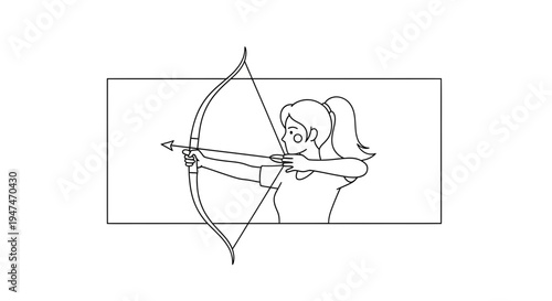 Archer Woman Aiming Bow and Arrow in Target Practice