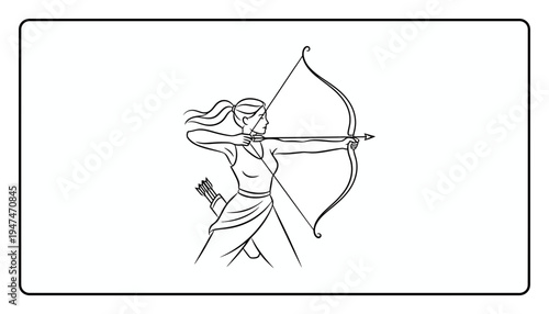 Archer Woman Drawing Bow Arrow Silhouette Vector Illustration