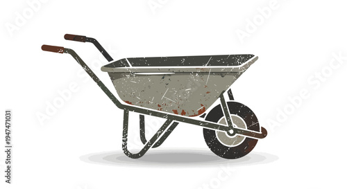 Retro weathered wheelbarrow isolated on white background