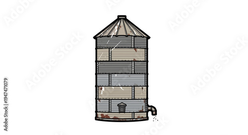 Rustic grain silo illustration on white background