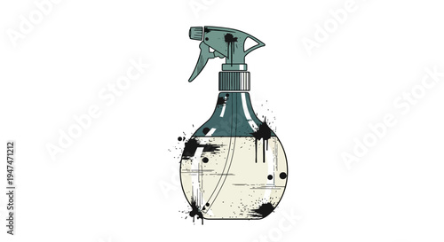 Spray bottle with black splatter, cleaning concept