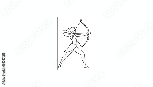 Archer Woman Silhouette Drawing, Archery Sport, Focus, Aiming Arrow