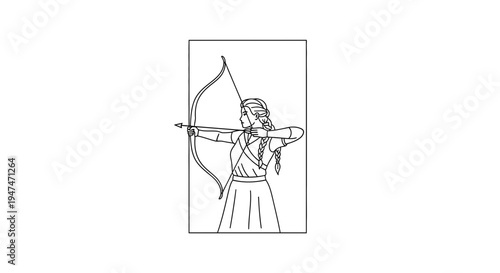 Archer Woman Silhouette Drawing, Archery Sport, Target Practice, Focus, Determination