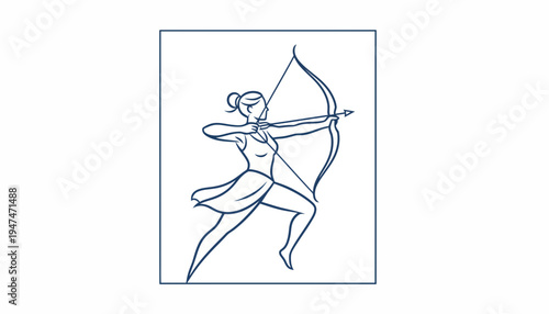 Archer Woman Silhouette: Dynamic Action Pose with Bow and Arrow, Focused Aim