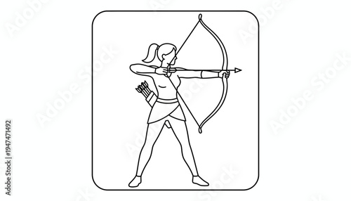 Archer Woman Silhouette Icon - Target Aiming Arrow Bow Sport