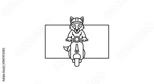 Cartoon Fox Riding Scooter with Helmet, Vector Illustration