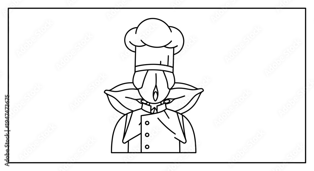 Obraz premium Chef Character Outline with Open Mouth and Chef Hat - Vector Illustration
