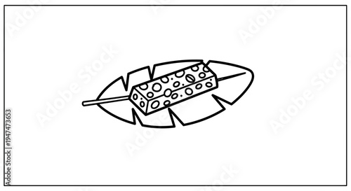 Cheese Cube on Stick Over Leaf - Simple Food Illustration
