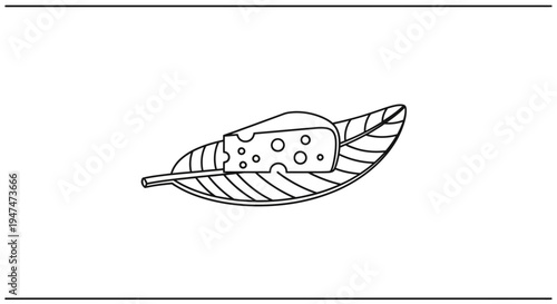 Cheese Slice on Leaf: Wholesome Food Element, Natural Presentation, Swiss Cheese Slice