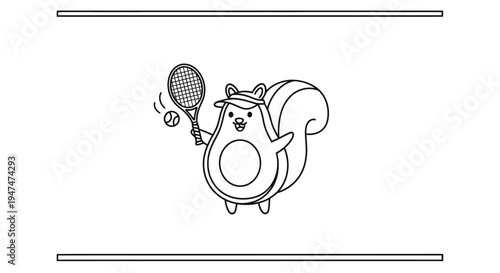 Cute Avocado Squirrel Playing Tennis