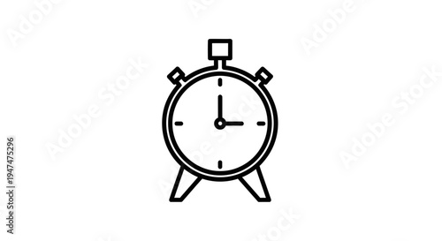 Retro Alarm Clock Icon, Time Management, Deadline, Schedule, Vintage Stopwatch Symbol