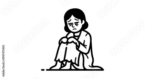 Sad Woman Sitting Alone, Feeling Depressed and Lonely