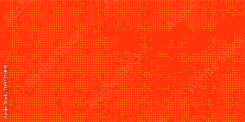 Modern Pop Art Orange Halftone Pattern: A bold, saturated orange canvas layered with a varying halftone mesh, ideal for comic book aesthetics or energetic web banners.